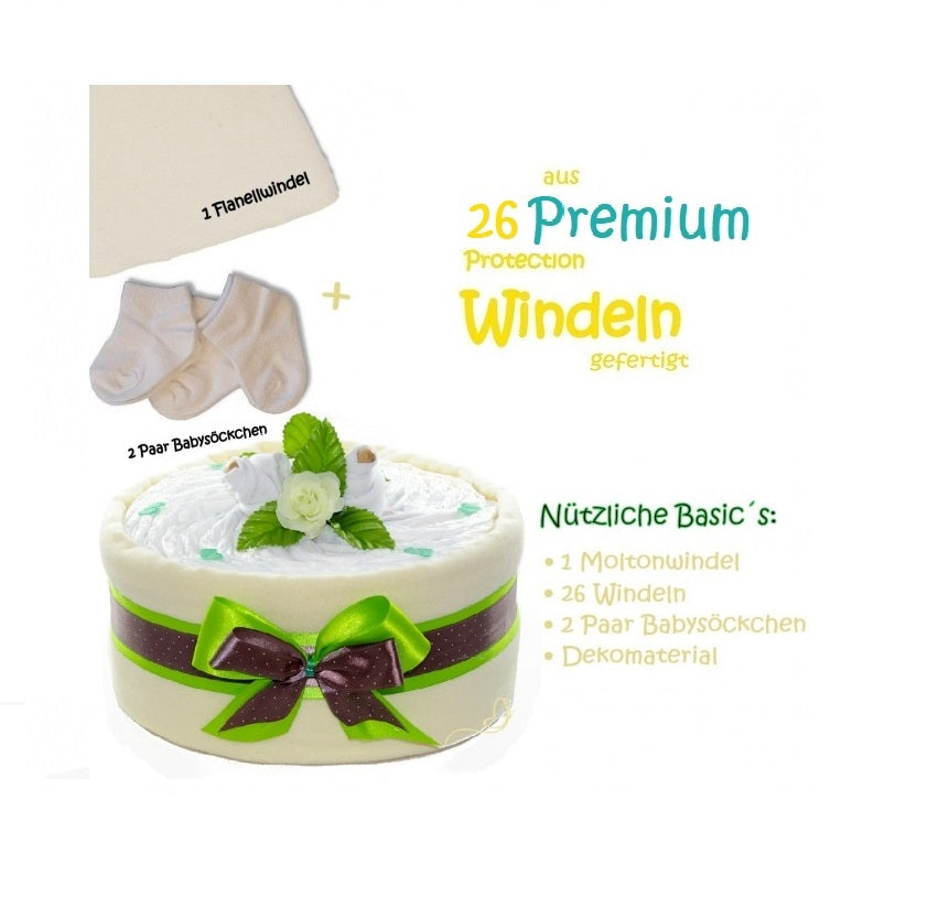 Neutrale Windeltorte CAKEBOX Grün
