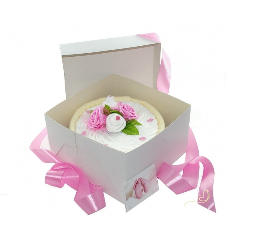 Windeltorte CAKEBOX | Geschenk zur Geburt und Babyparty rosa