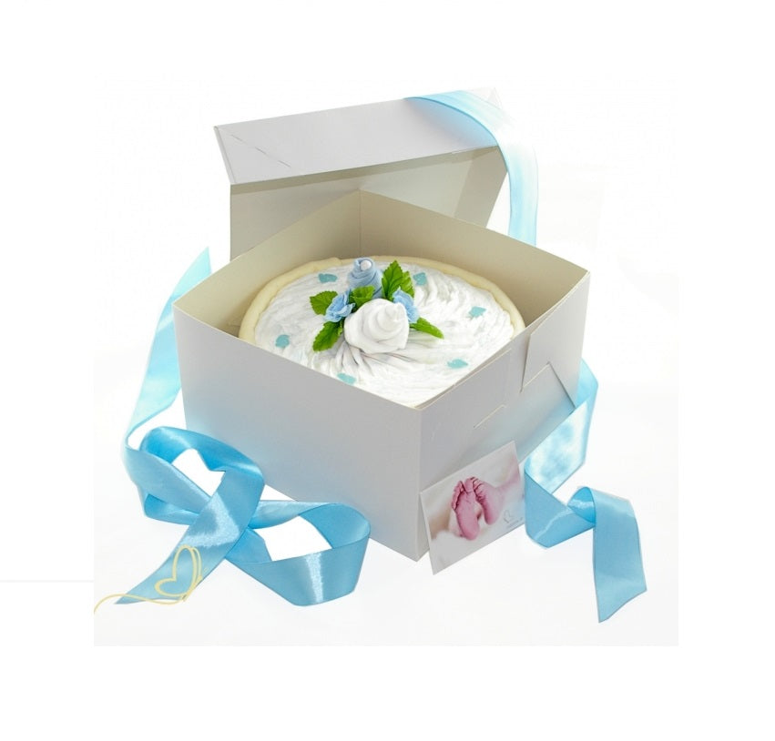 Windeltorte CAKEBOX blau für Jungs | Geschenk zur Baby Shower