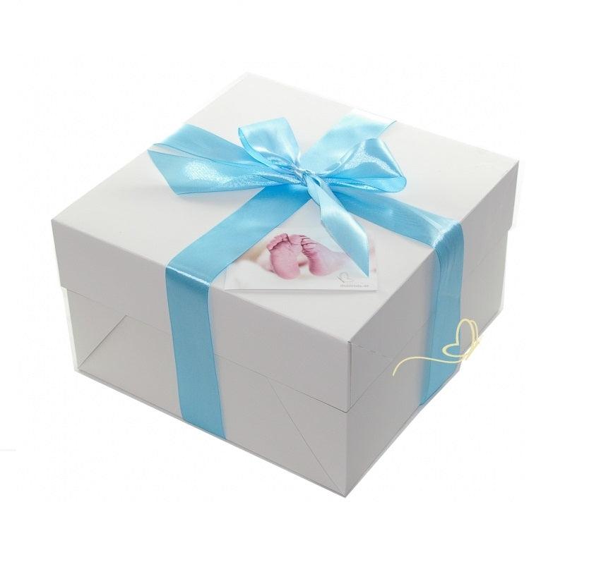 Windeltorte CAKEBOX blau für Jungs | Geschenk zur Baby Shower