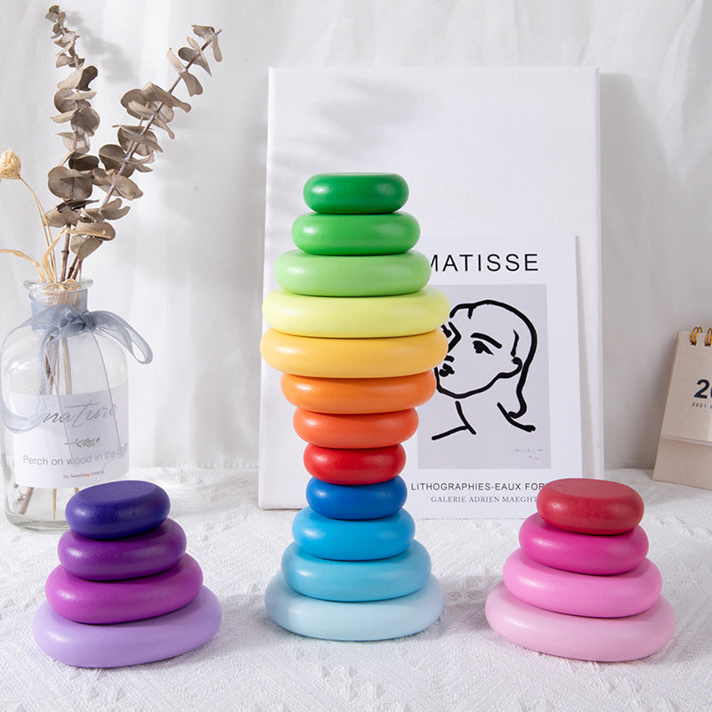 Holz Balance und Stapelsteine Turm - in Regenbogen Farben für Kleinkinder ab 2 Jahre