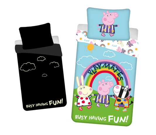 Peppa Pig Bettwäsche mit Leuchteffekt - 140x200 cm Wutz Kissen und Decke