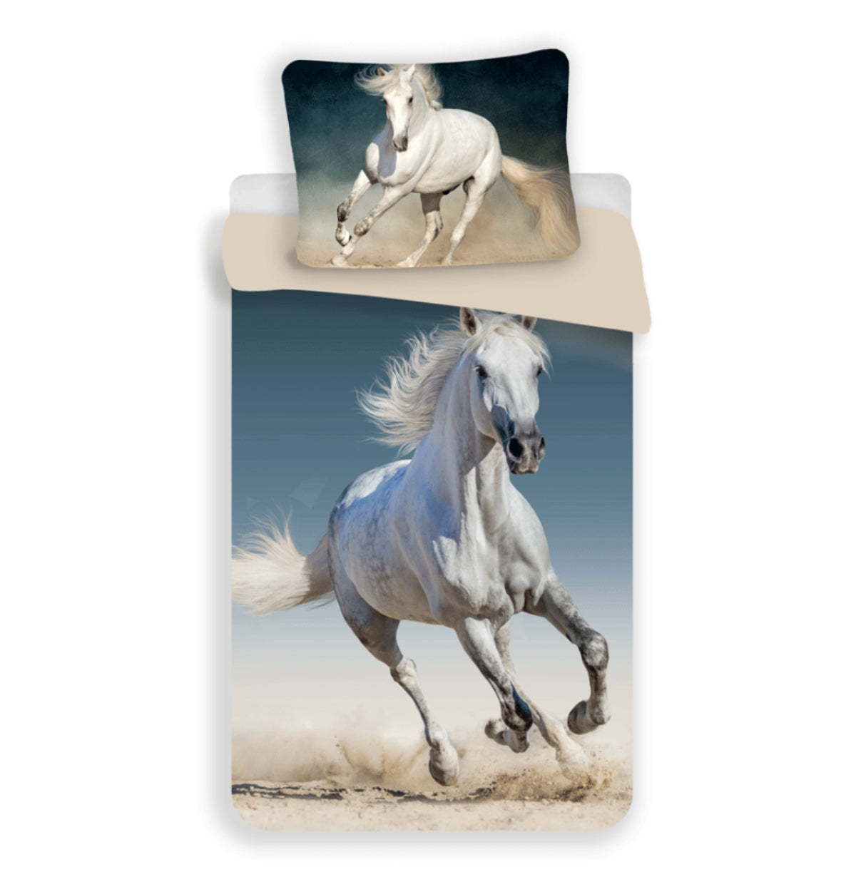 Pferde Bettwäsche - weiche Baumwolle 140x200 cm Pony Kissen und Decke