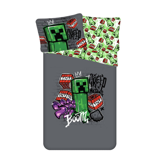 Minecraft Creeper & TNT Bettwäsche - weiche Baumwolle 140x200 cm Kissen und Decke