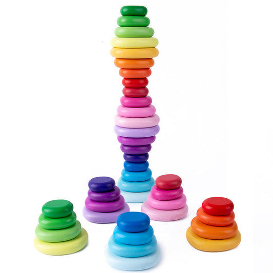 Holz Balance und Stapelsteine Turm - in Regenbogen Farben für Kleinkinder ab 2 Jahre