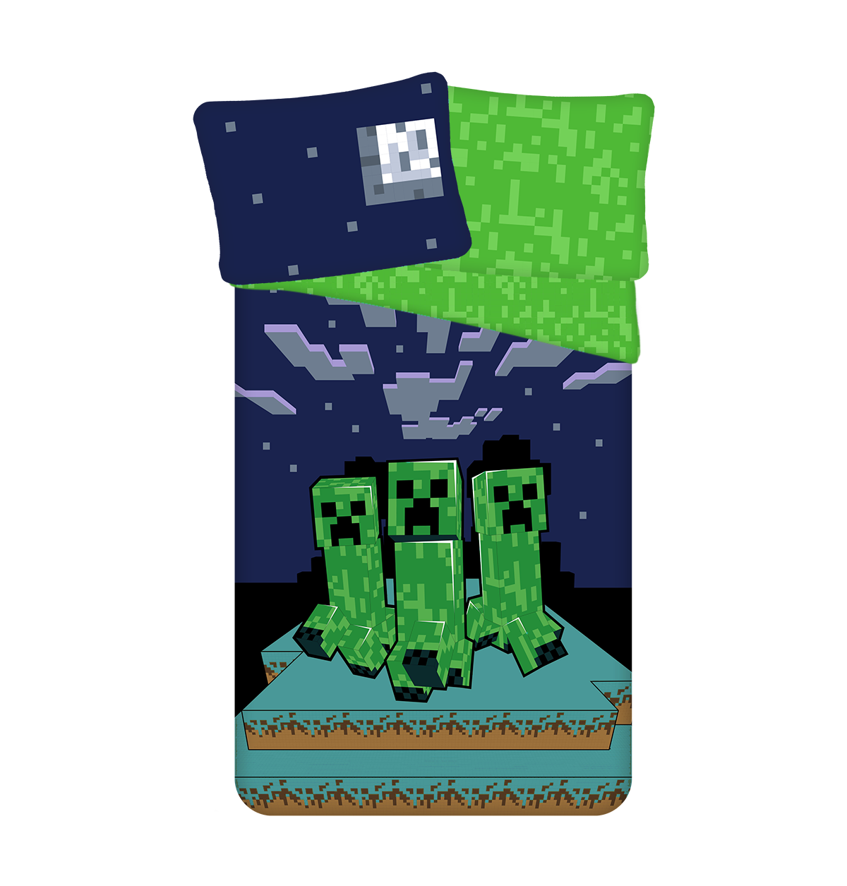 Minecraft Creeper Bettwäsche - weiche Baumwolle 140x200 cm Kissen und Decke Einzelbett