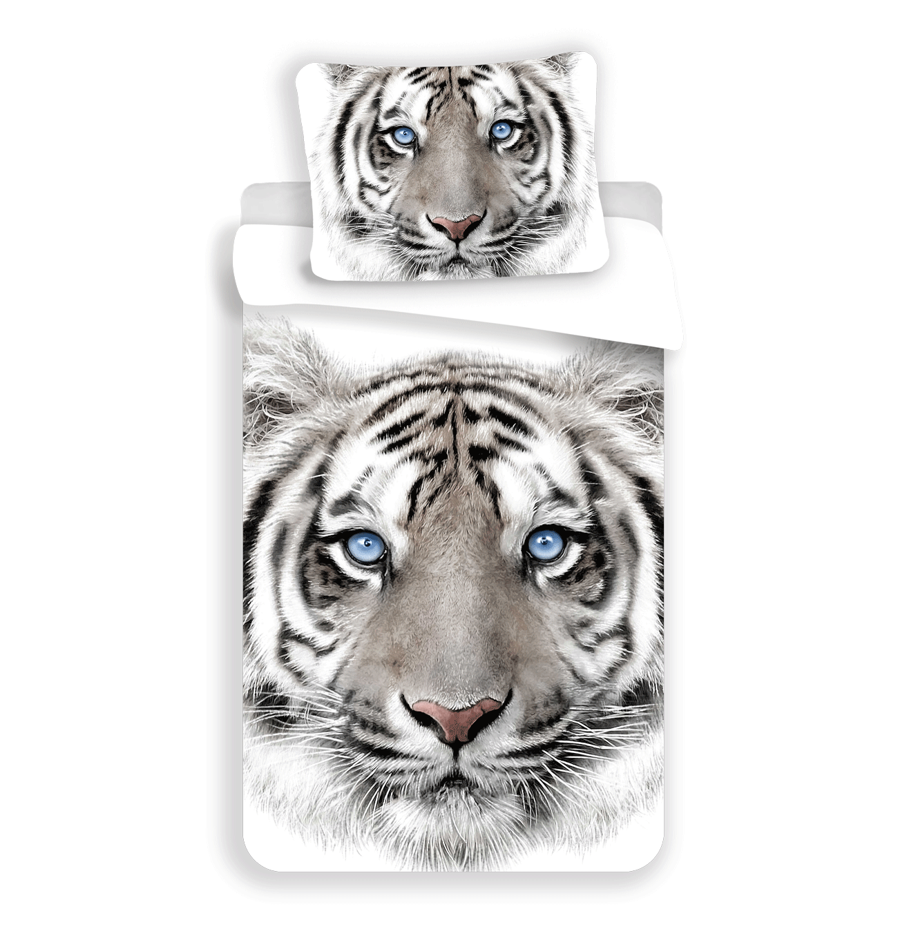 Weißer Tiger Bettwäsche - weiche Baumwolle 140x200 cm Kissen und Decke
