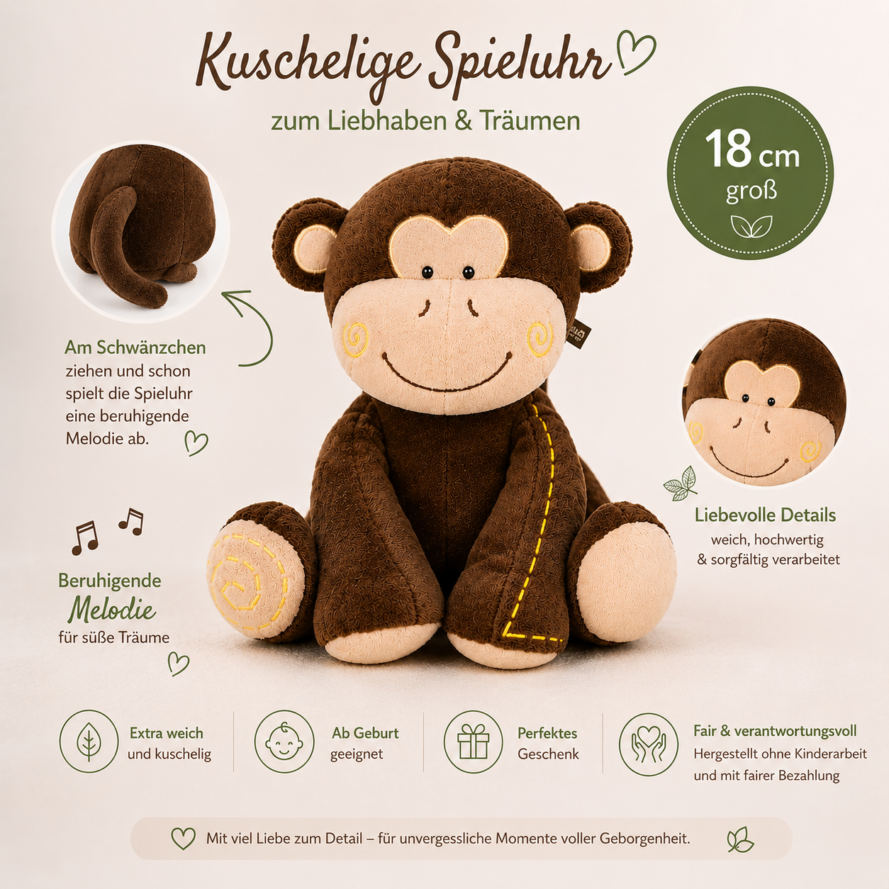 Windeltorte SAFARI mit Affen-Spieluhr – Geschenk zur Geburt