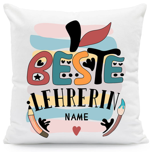 Bedrucktes Kissen mit Motiv "Beste Lehrerin"