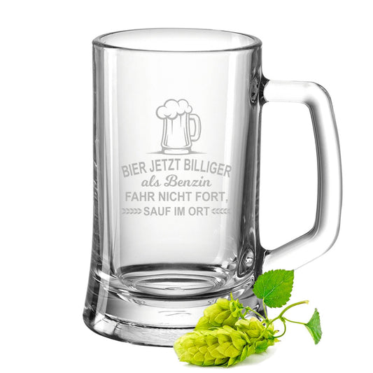 Montana Bierkrug mit Gravur "Bier jetzt billiger als Benzin"