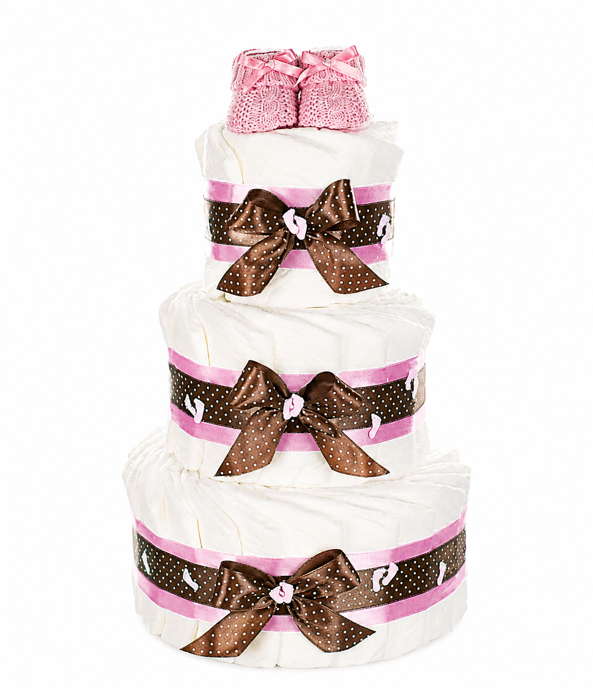 Windeltorte Mädchen 3-stöckig Rosa – Geschenk zur Geburt