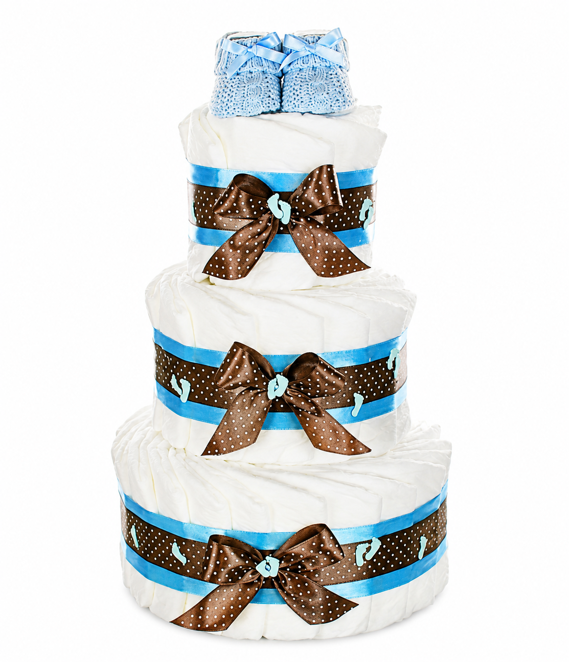 Windeltorte Babybooties blau – Geschenk zur Geburt