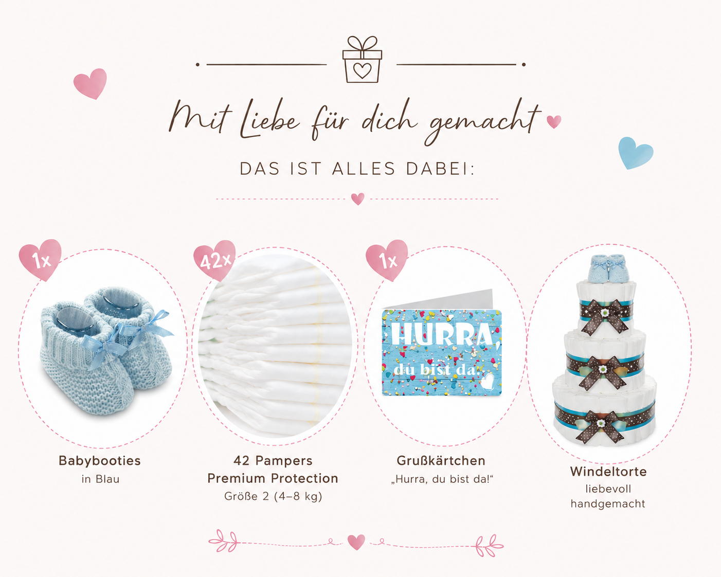 Windeltorte Babybooties blau – Geschenk zur Geburt