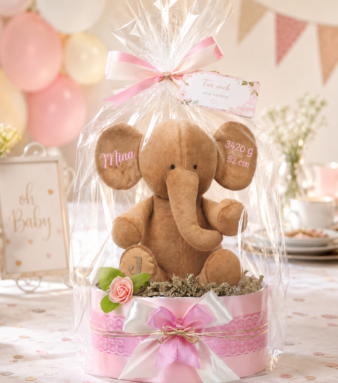 Windeltorte LITTLE PEANUT rosa mit Elefant