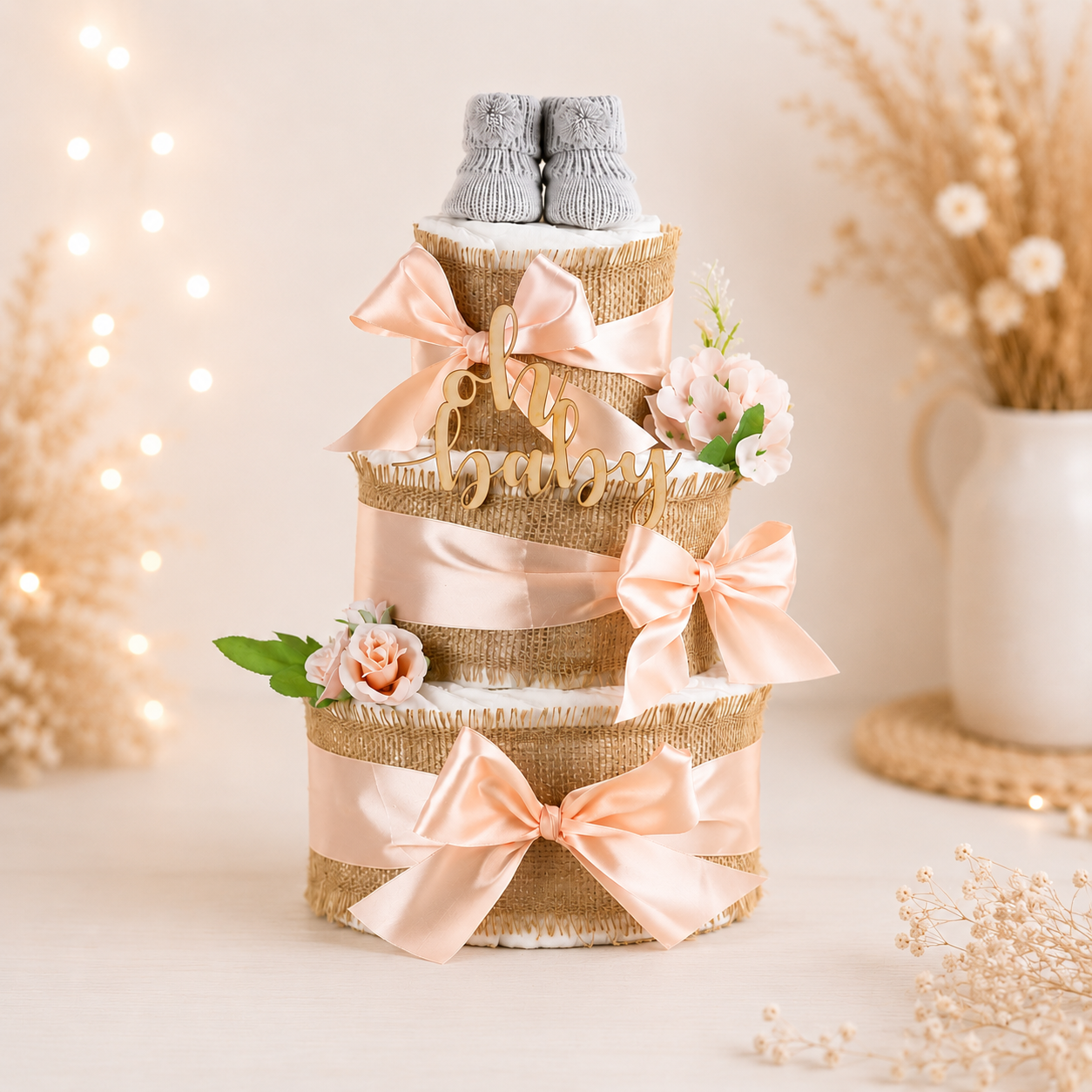 Windeltorte Alles Jute Apricot – Geschenk zur Geburt