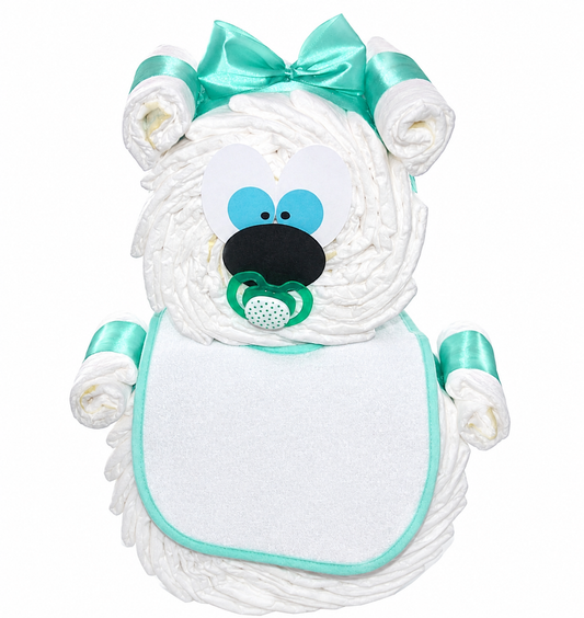 Windeltorte Bär türkis – Geschenk zur Geburt & Babyparty