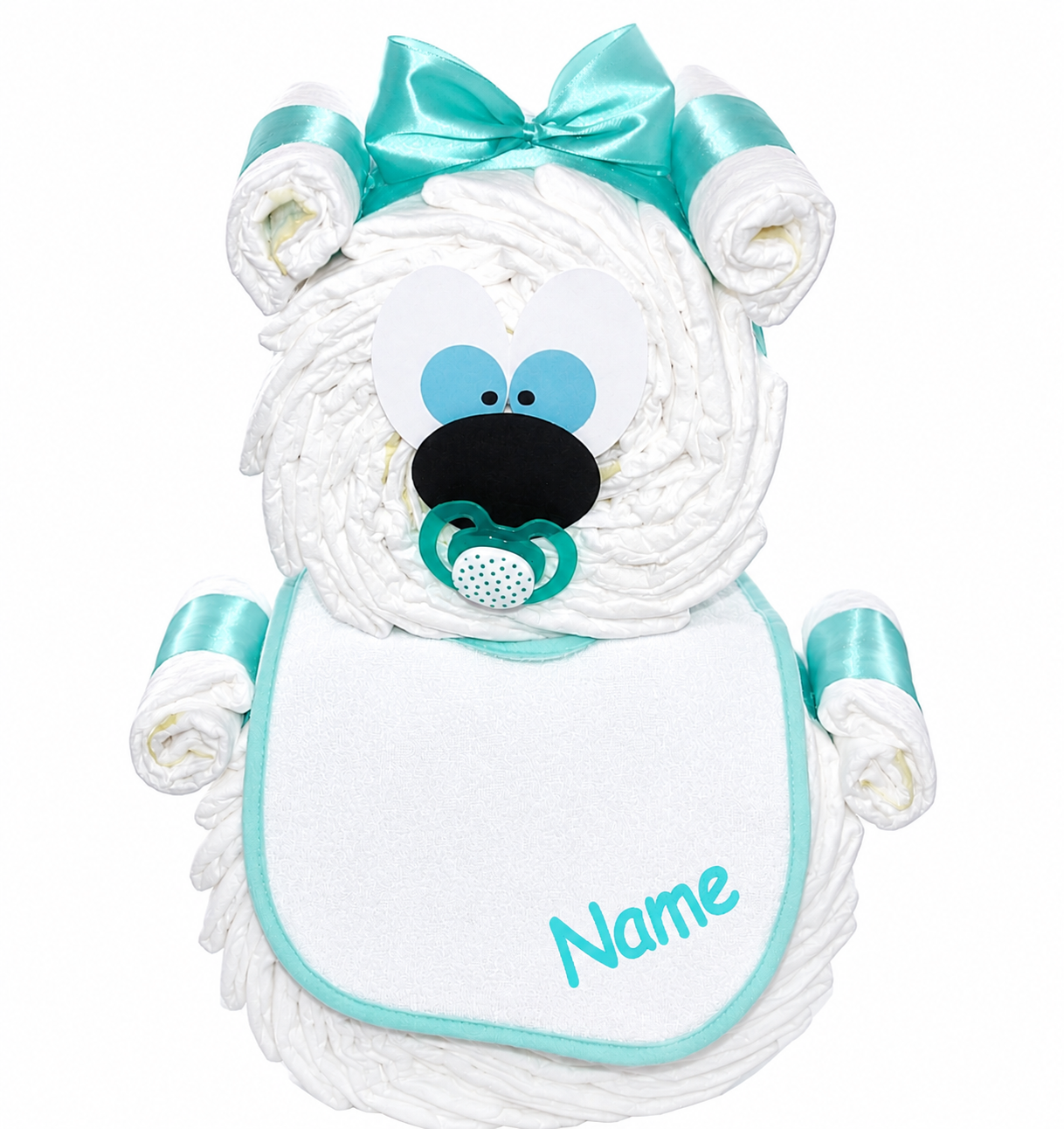 Windeltorte Bär türkis – Geschenk zur Geburt & Babyparty