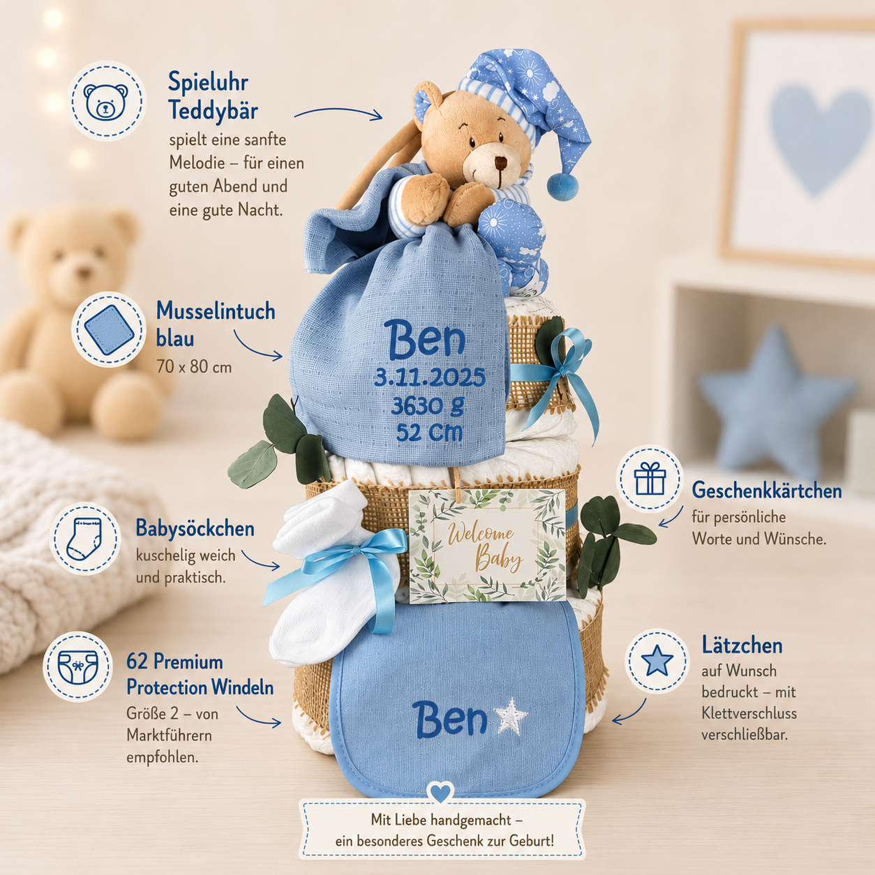 Windeltorte Junge blau