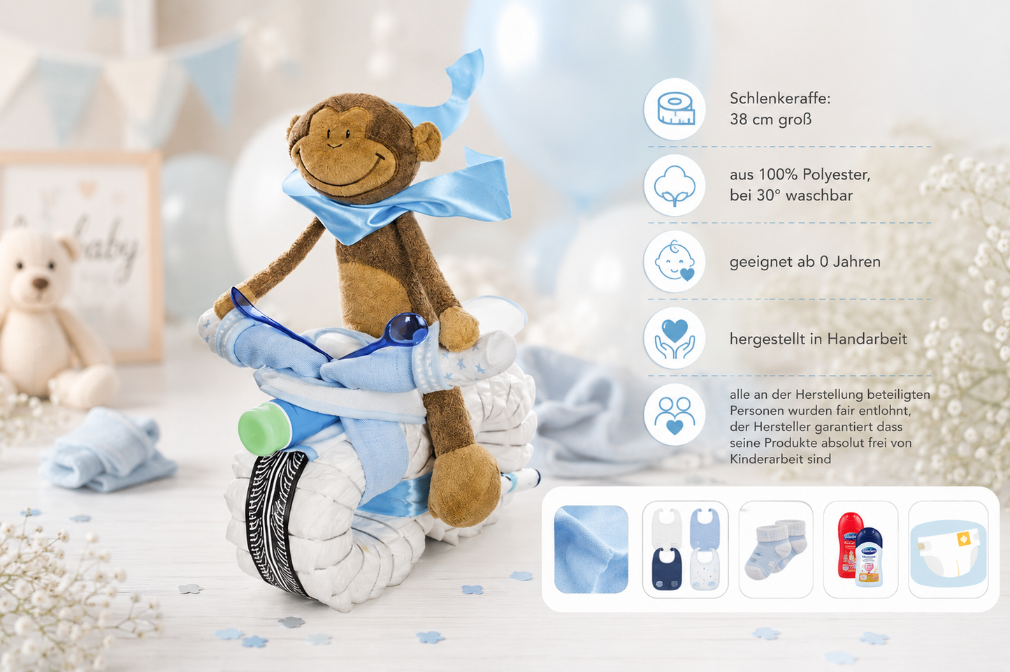 Windelmotorrad Rockstar – Windeltorte für Jungen, blau