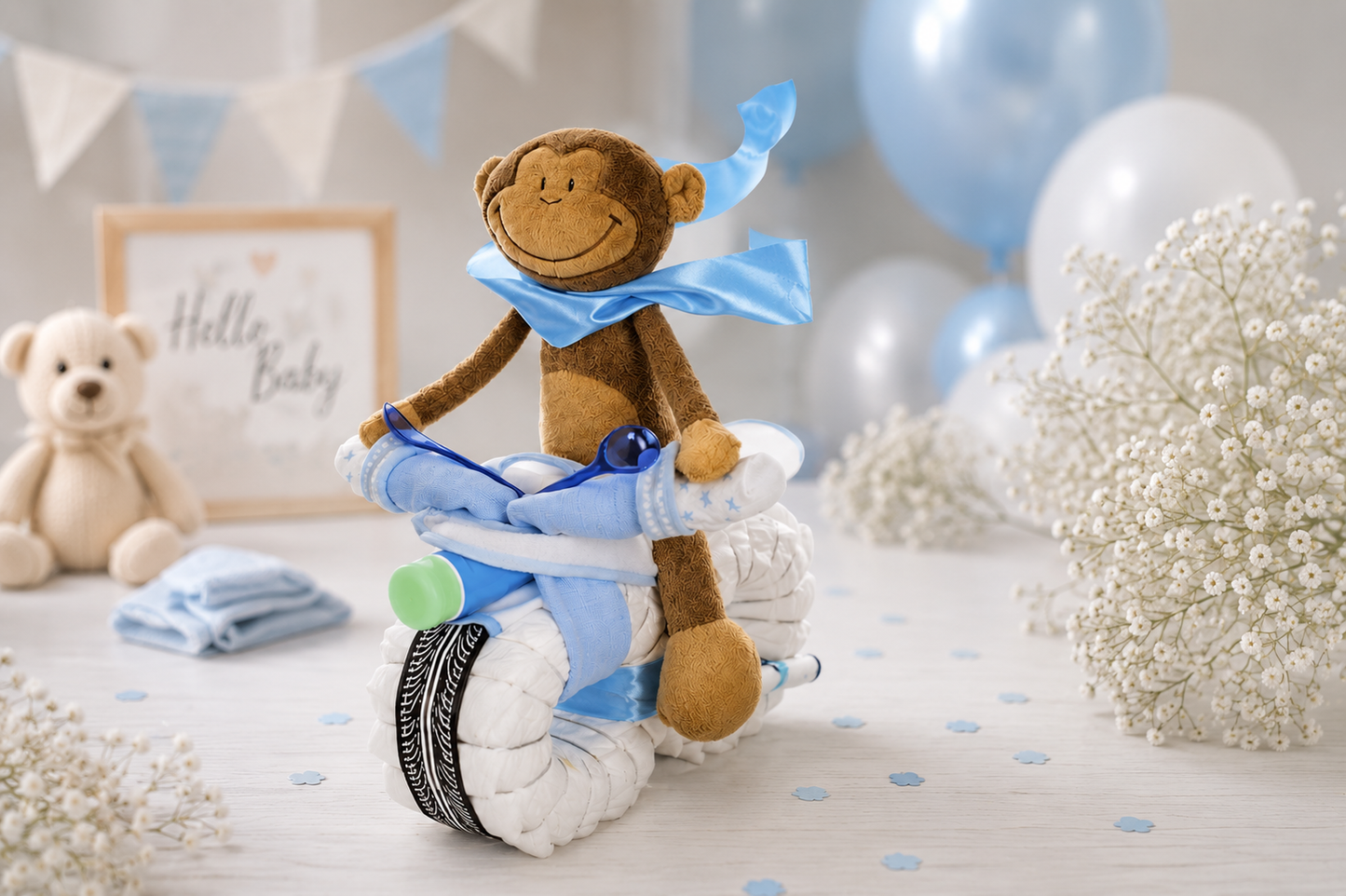Windelmotorrad Rockstar – Windeltorte für Jungen, blau