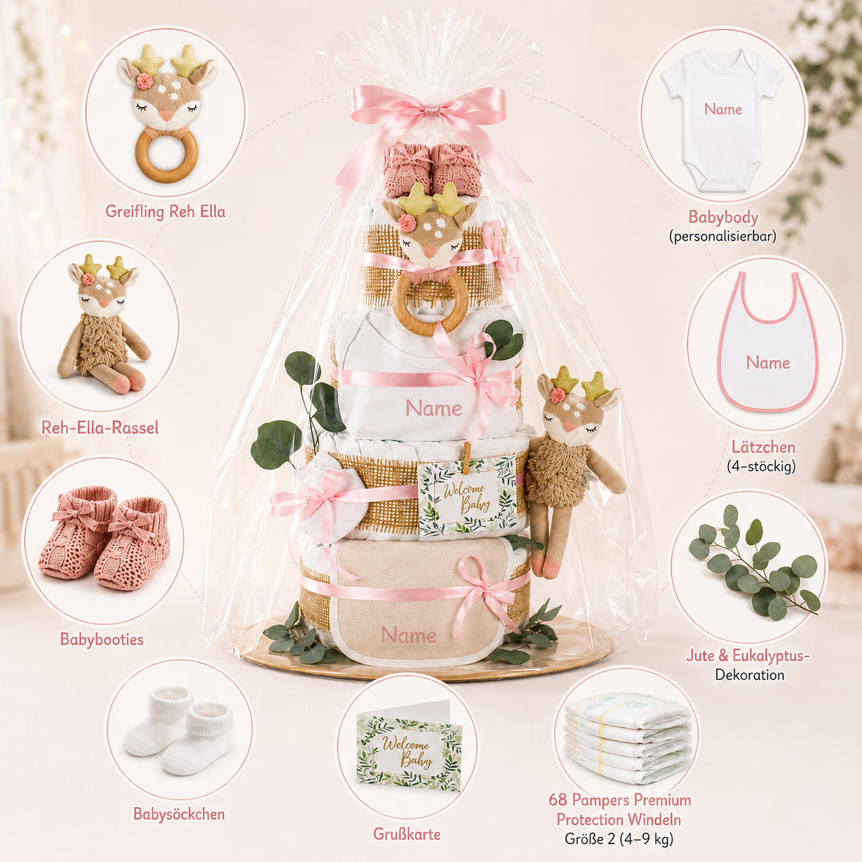 Windeltorte Reh Ella Rosa