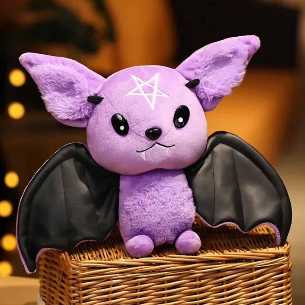 Fledermaus Kuscheltier 30 cm - Lila-Schwarz Plüschtier Stern Stofftier