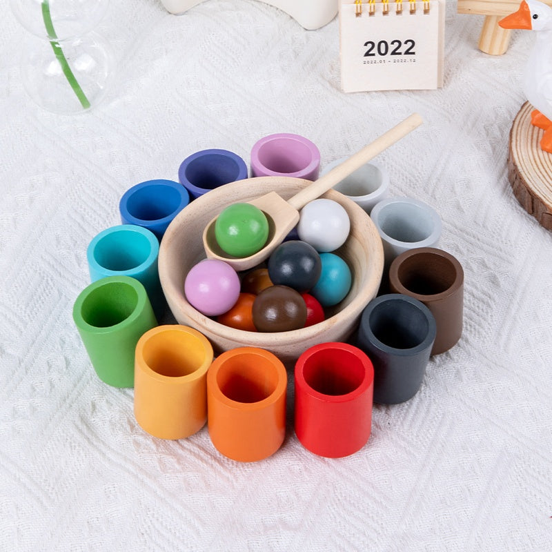 Montessori Kugel Sortier- und Zuordnungsspiel aus Holz mit 12 Farben – Puzzle für Farberkennung & frühkindliche Bildung