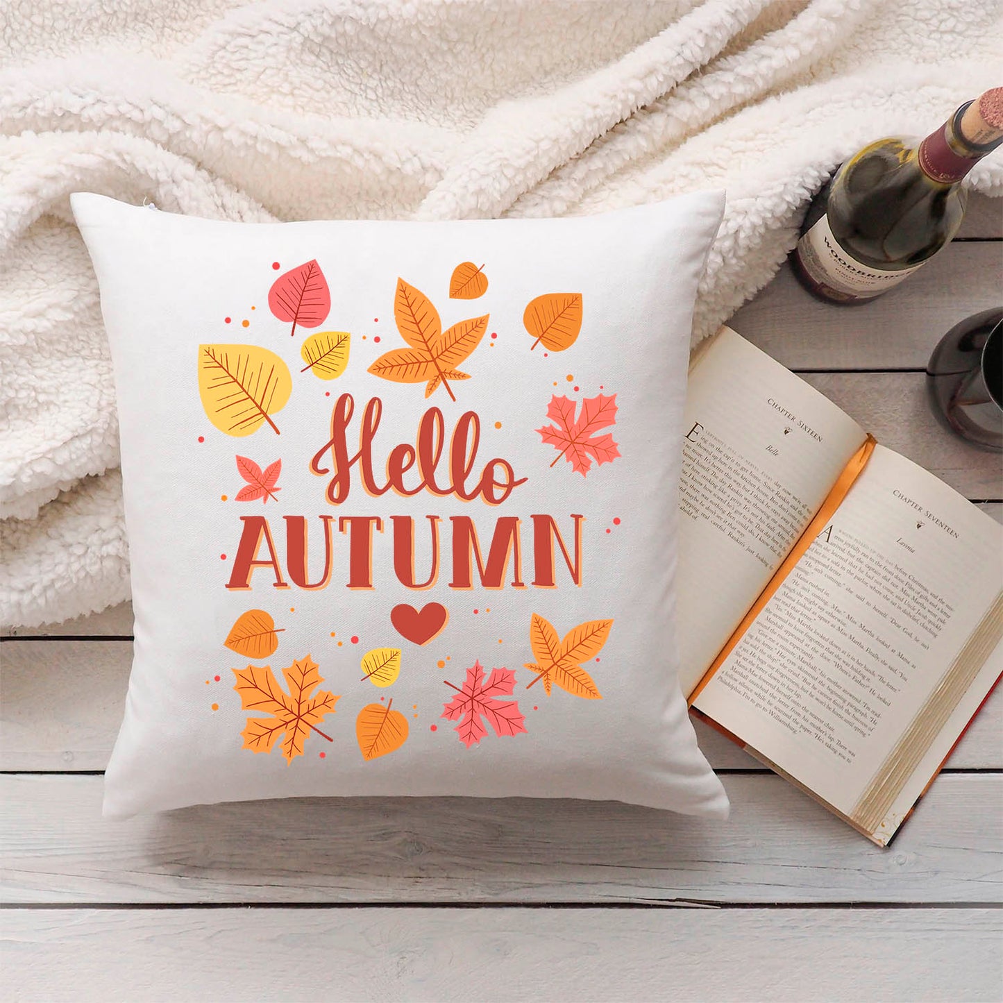 Bedrucktes Kissen mit Spruch Hello Autumn