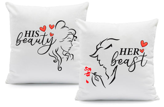 Bedrucktes Kissen mit Spruch Beauty & Beast im Set