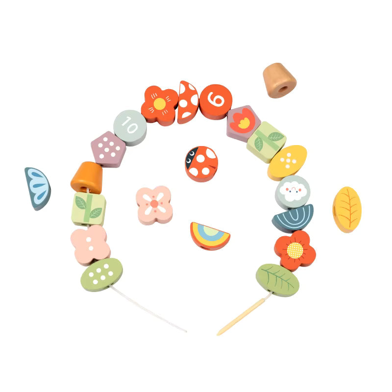 Montessori Holz Wald Steck- Einfädelspiel und Stapel Set mit Tierfiguren - Lern- & Motorikspielzeug für Kinder