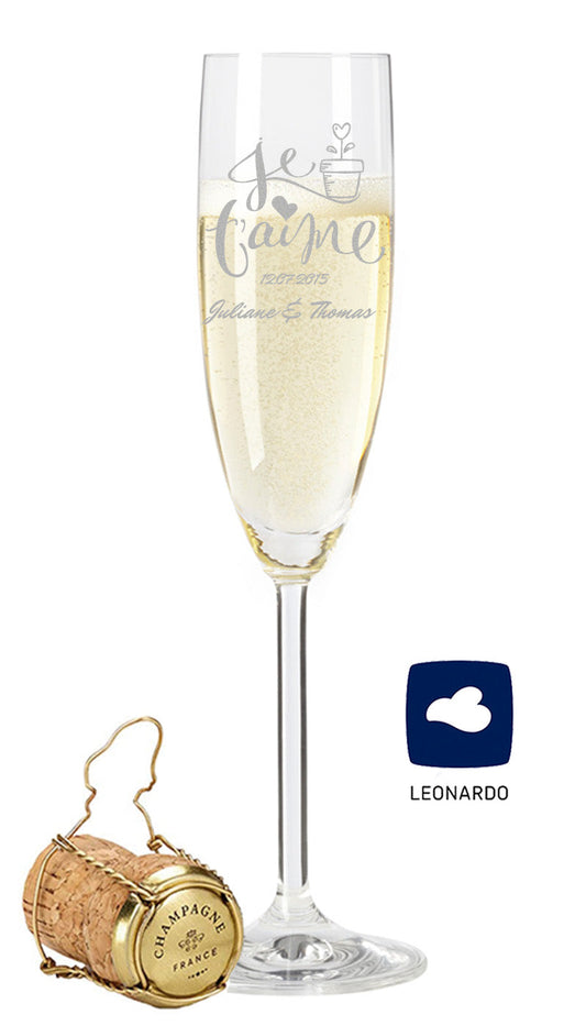 Leonardo Sektglas mit Gravur "Je t'aime"