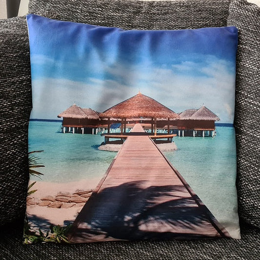 Kissenbezug Malediven Bungalow Brücke - 45cm x 45cm
