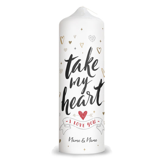 Große Kerze "Take my Heart" mit Namen für Paare