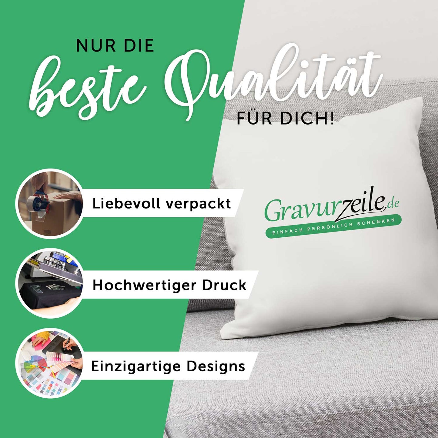 Bedrucktes Kissen mit Konfiguration im Hochzeitsauto Design