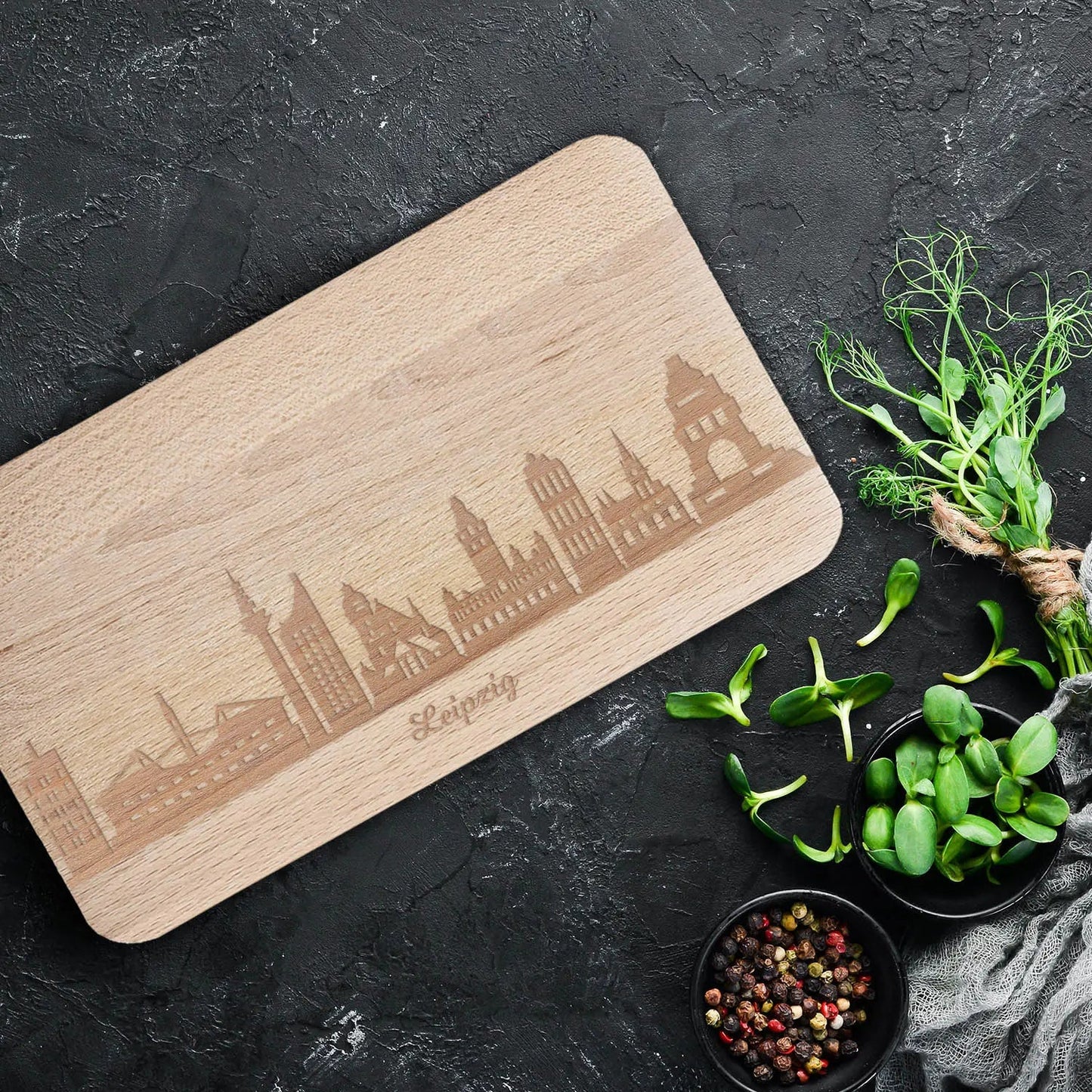 Frühstücksbrettchen Skyline Leipzig