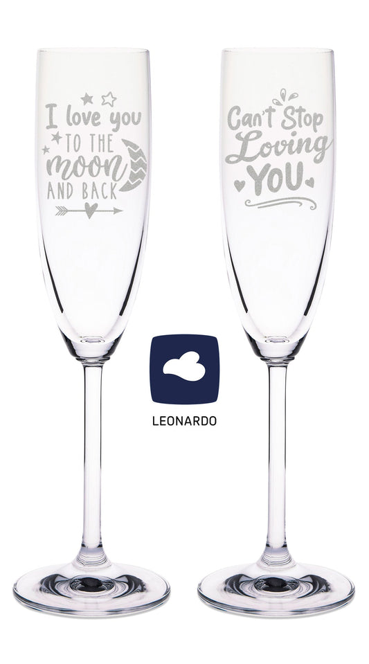Leonardo Sektgläser mit Gravur "I love you to the moon and back" im Set
