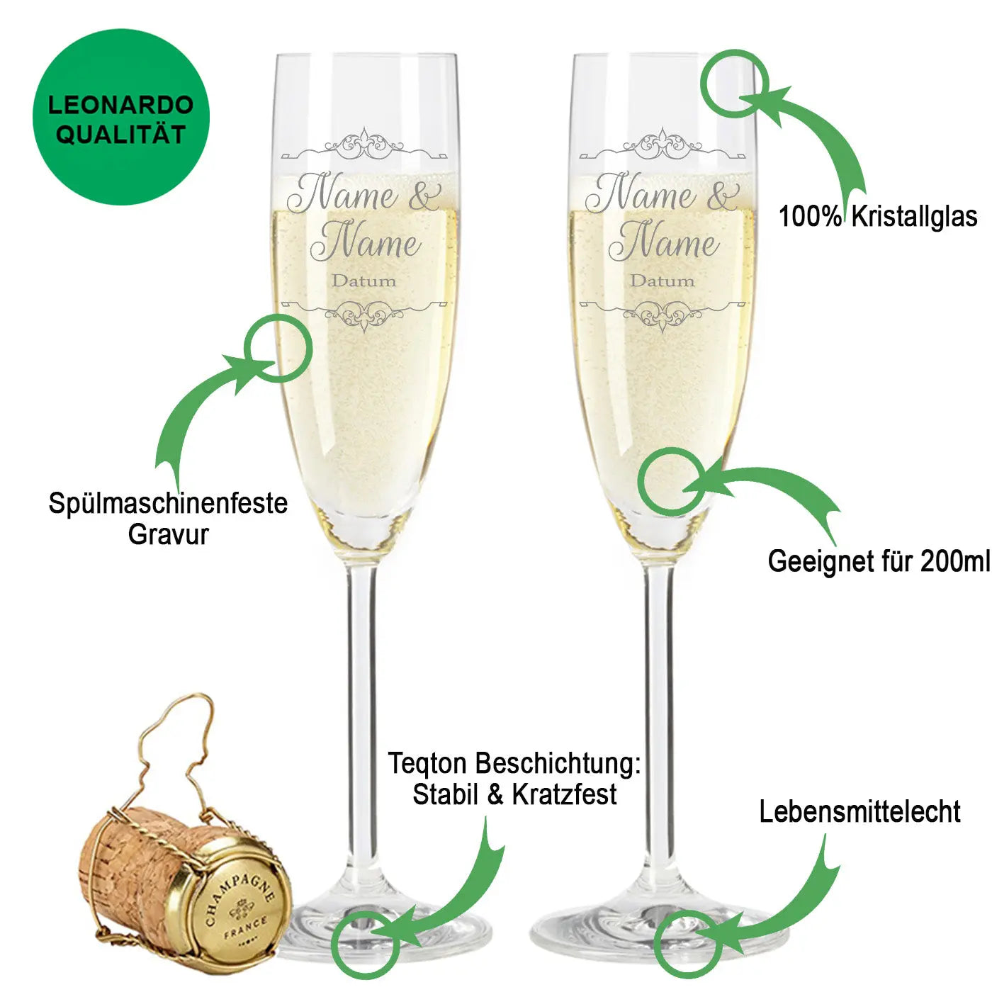 Leonardo Sektgläser mit Gravur "Vintage Wedding" als Set inkl. gravierter Holzkiste
