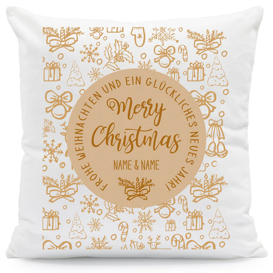 Kissen mit Weihnachtsmotiv und Name - Merry Christmas Brown - Weihnachtsdeko - Für Sie & Ihn
