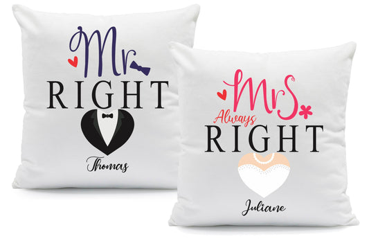 Bedrucktes Kissen mit Spruch Mr & Mrs always Right im Set
