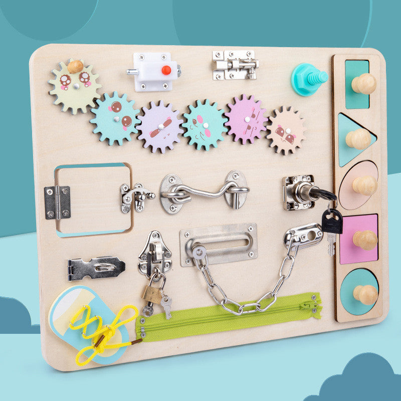 Montessori Busy - Beschäftigung Board aus Holz – Sinnesbrett mit verschiedenen Schlössern
