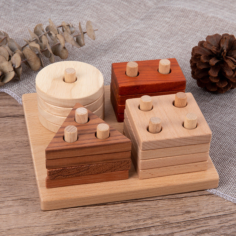 Geometrische Stapelblöcke aus Holz – Pädagogisches Lernspielzeug für frühkindliche Entwicklung