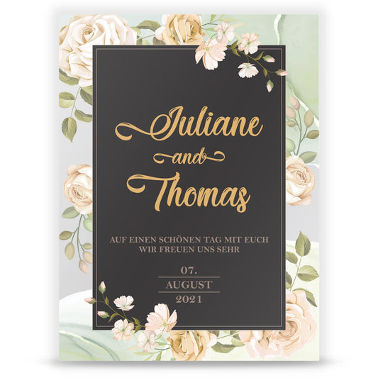 Hochzeitseinladungskarte im Roses-with-Black-and-Golden Design
