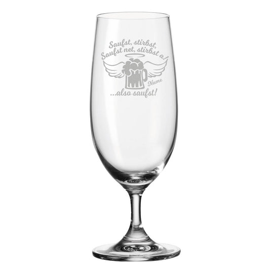 Leonardo Bierglas mit Gravur "Saufst, stirbst, saufst net, stirbst a" mit Namen