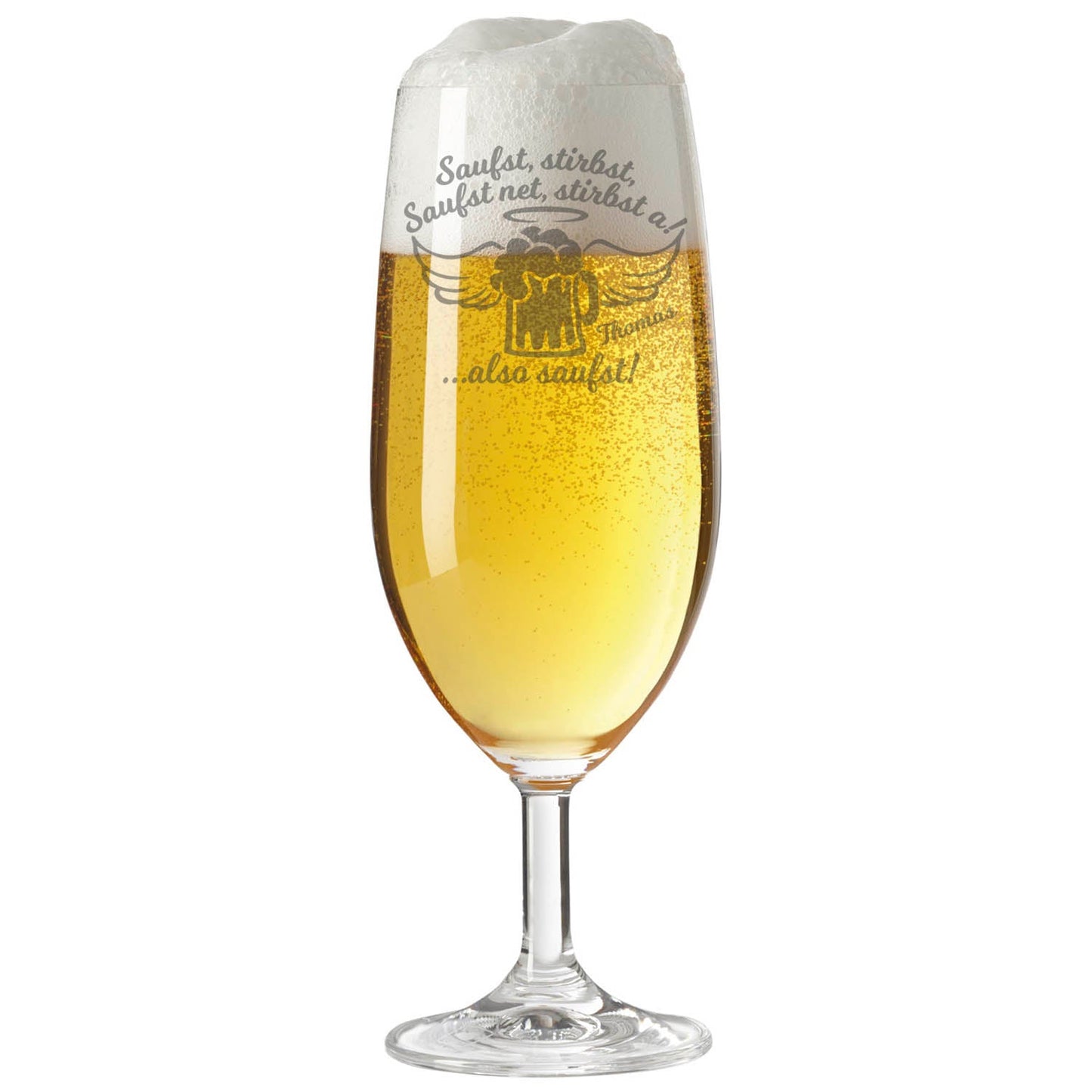 Leonardo Bierglas mit Gravur "Saufst, stirbst, saufst net, stirbst a" mit Namen