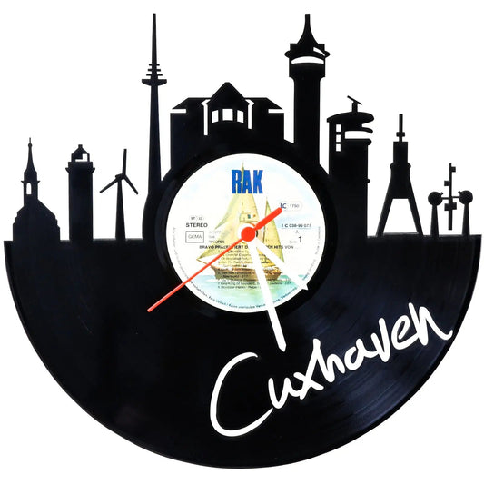 Wanduhr aus Vinyl Skyline Cuxhaven