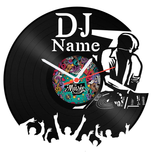 Wanduhr aus Vinyl DJ mit Name