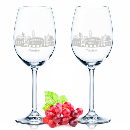 Leonardo Weingläser mit Gravur - Skyline Sinsheim im Set