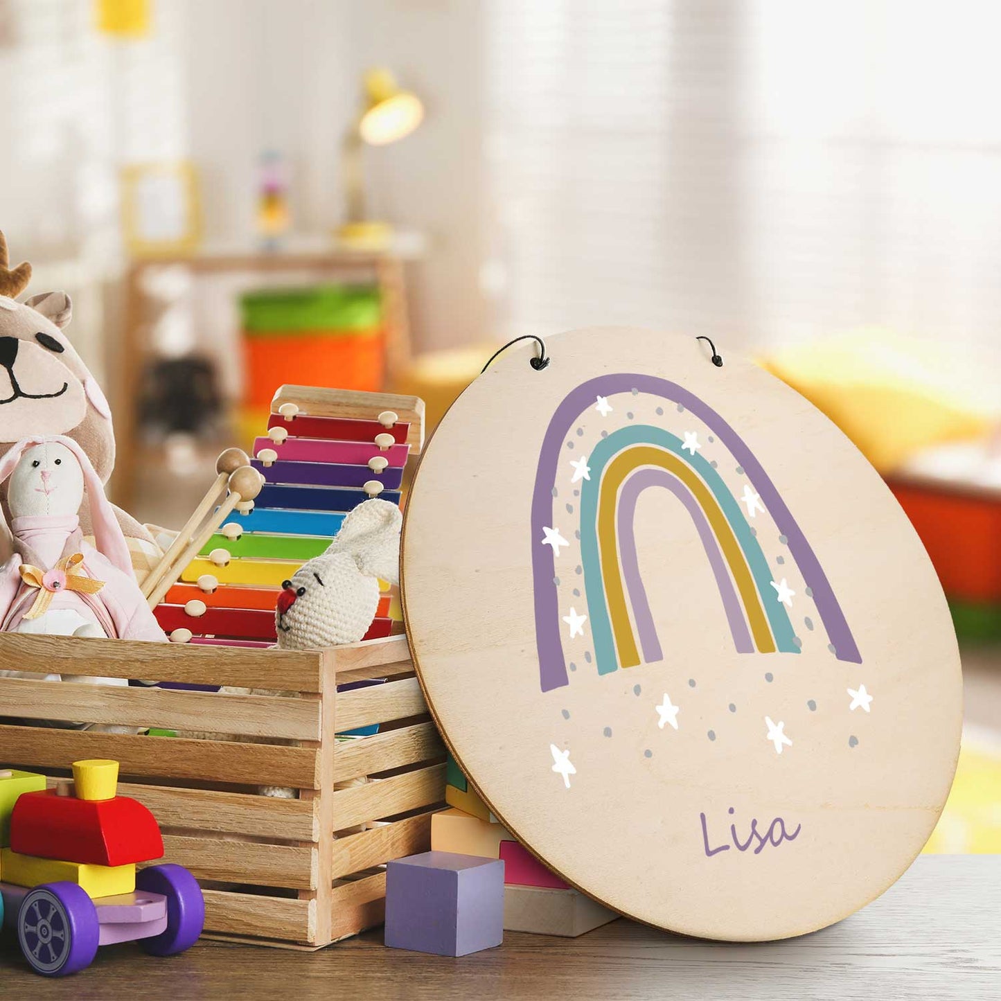 Wunderschönes Türschild mit Namen - Regenbogen - für Kinderzimmer