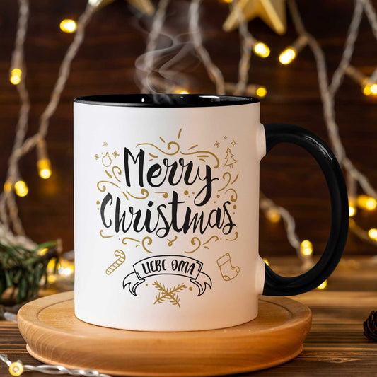 Bedruckte Tasse mit Weihnachtsmotiv im Merry Christmas Liebe Oma Design