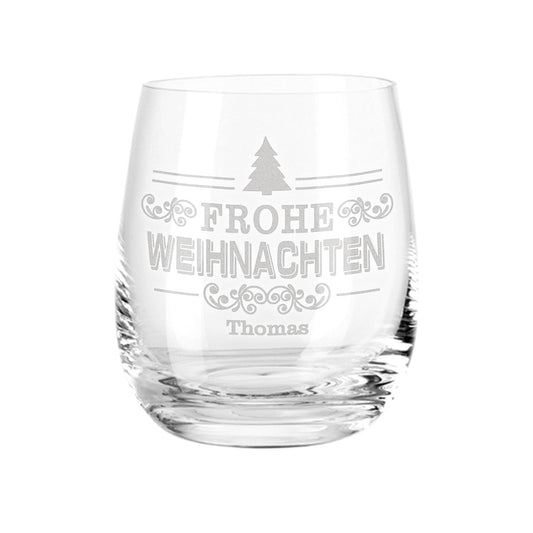 Teelicht mit Gravur - Weihnachtsdeko - Frohe Weihnachten Vintage V2 - Personalisiert mit Name